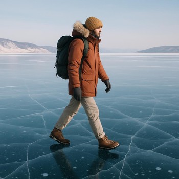Гости спокойно гуляют по льду вдоль палаточного лагеря