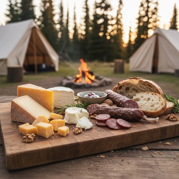 Небольшая доска со снэками и кружками вечером