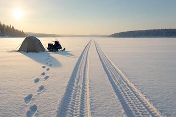 Протоптанные следы на снегу вдоль лагеря