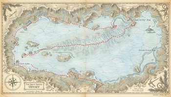 Линия маршрута ледяной экспедиции с несколькими ночёвками