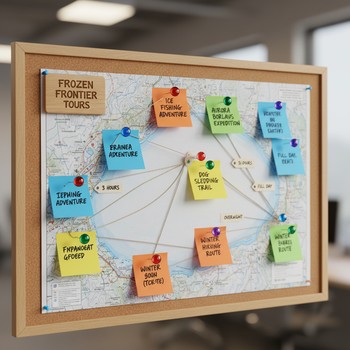 Цветные стикеры с названиями форматов туров на столе