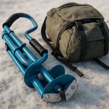 Компактный ледобур FrozenLake Tours рядом с лункой