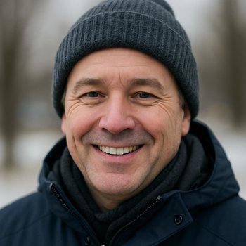 Гость FrozenLake Tours улыбается в шапке и шарфе