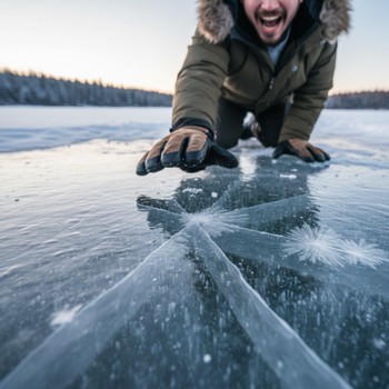 Группа новичков стоит у первой лунки с гидом