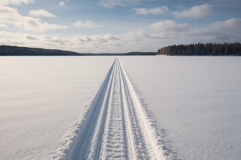 Тропа на снегу от лагеря к лункам